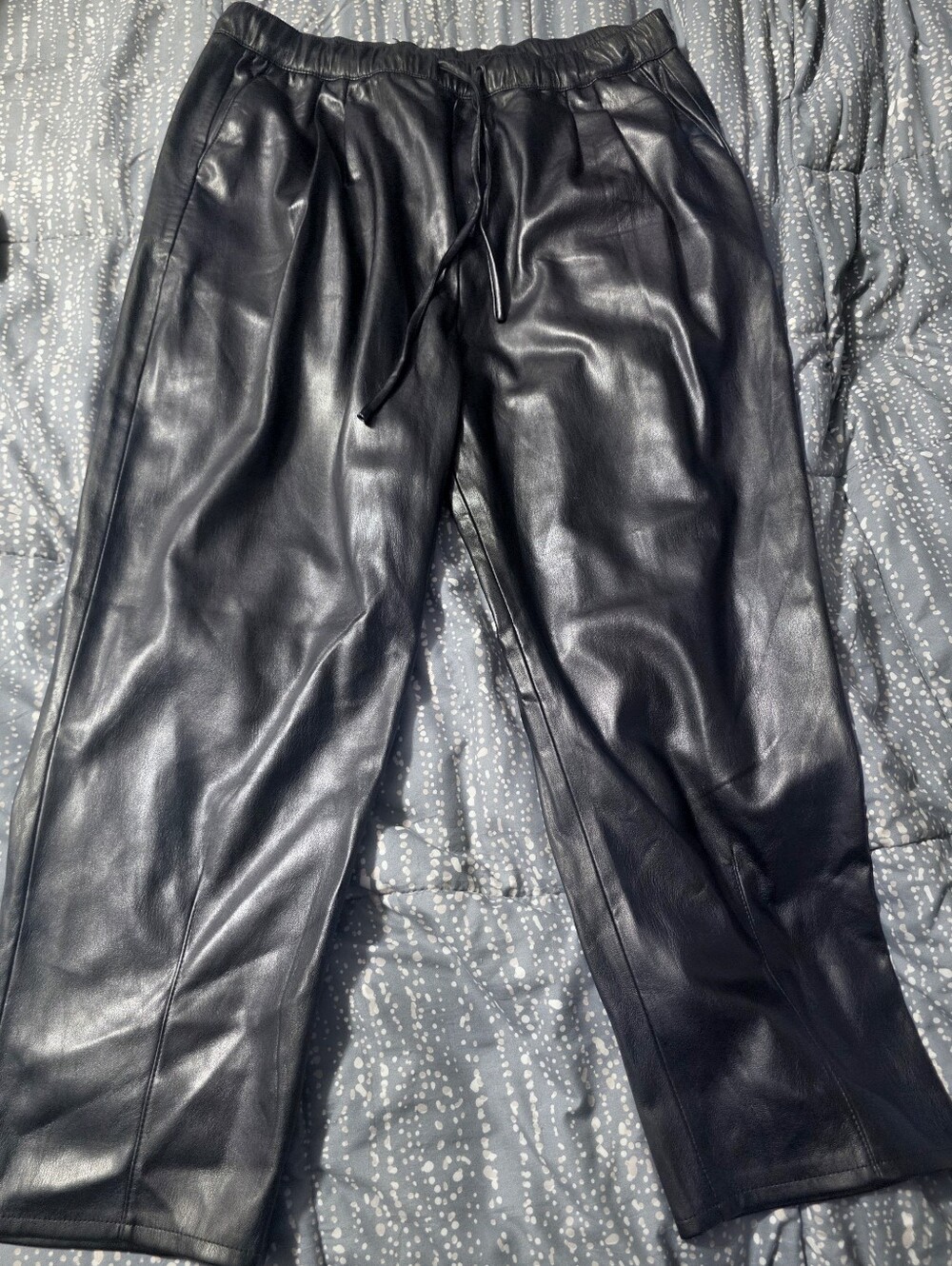 Women Black Faux Leather Fleece Lined Jogger Pants